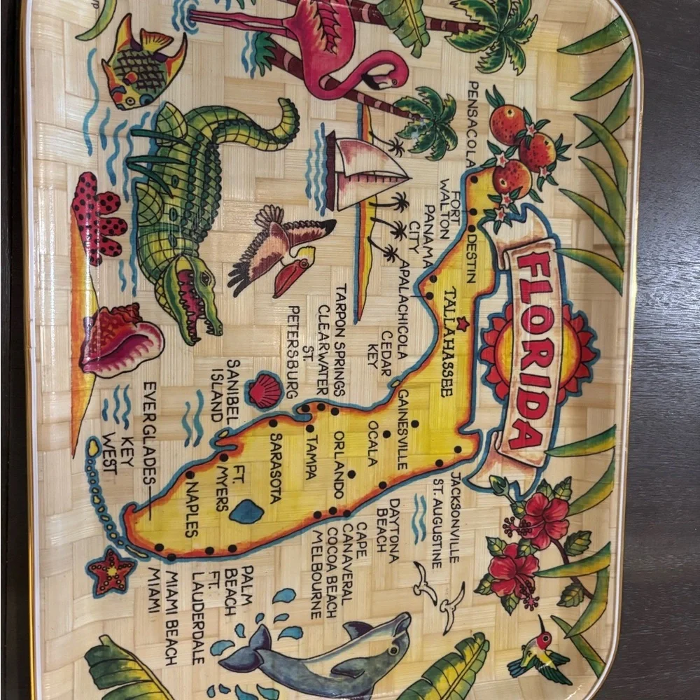 Retro Vintage Florida Souvenir Decorative Bamboo Trays set of 2 (#2)